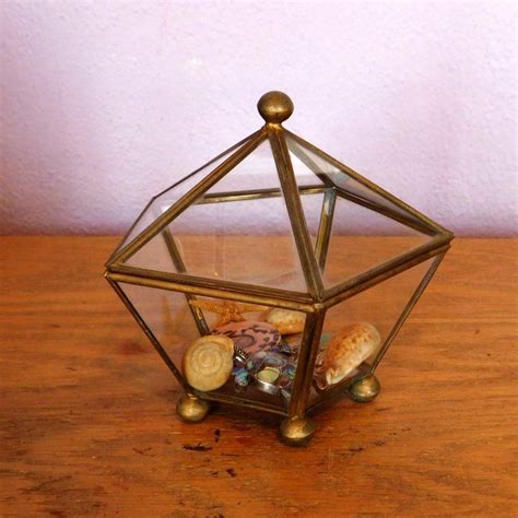 glass and metal trinket box|transparent glass box.